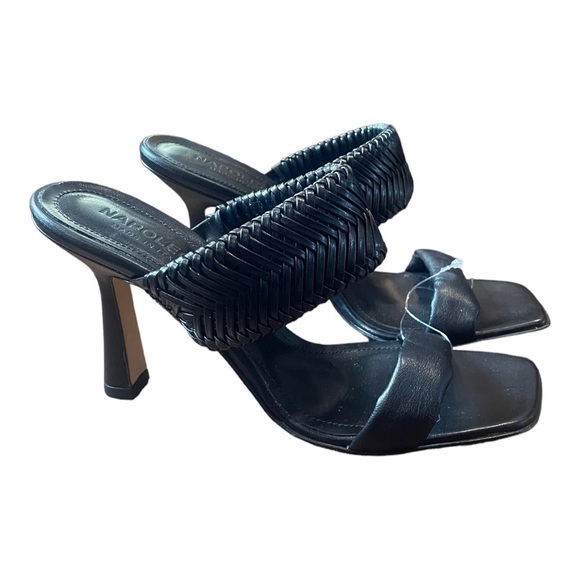 Napoleoni Leather Braided Heel Sandals 10 41 Black - Picture 3 of 7